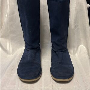 Navy Suede Mid-Calf High Boots